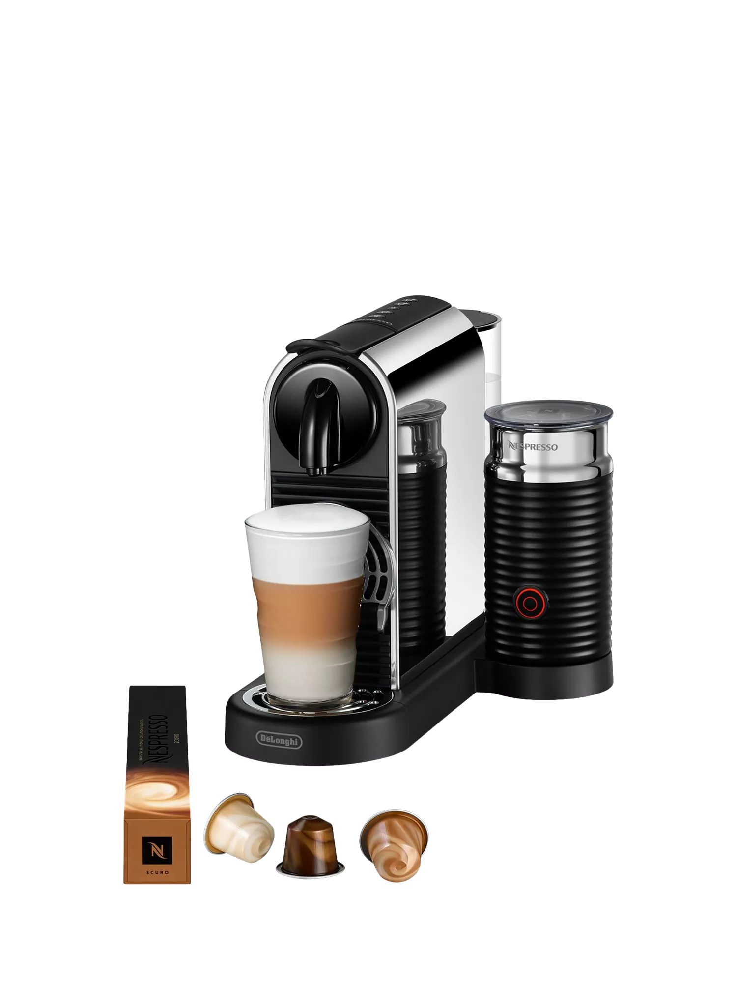 CitiZ Platinum Coffee Pod Machine with Aeroccino Milk Frother by De'Longhi, Platinum