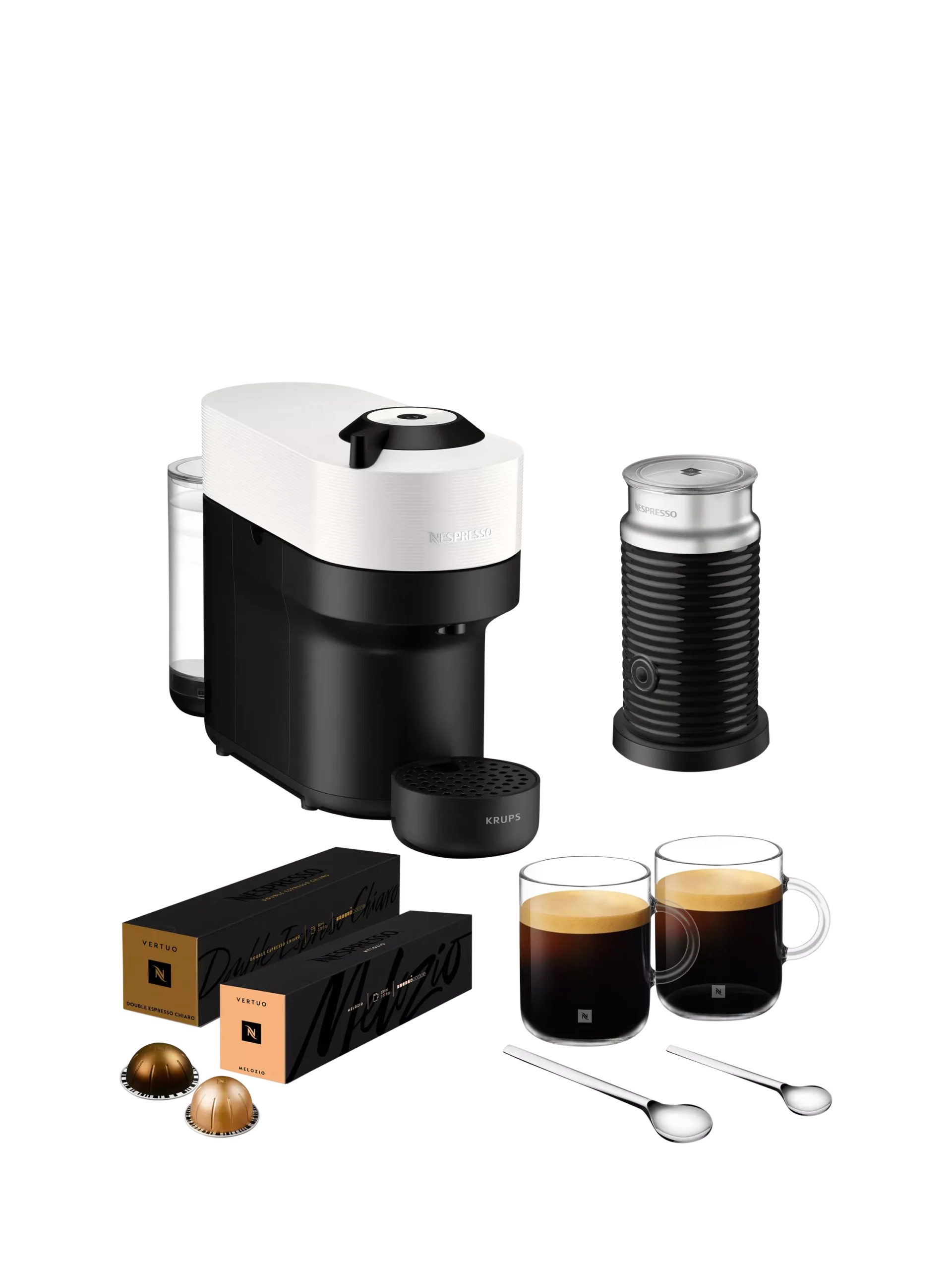 Nespresso Vertuo Barista Bundle Pop Coffee Machine by KRUPS with Milk Frother & Mugs, White